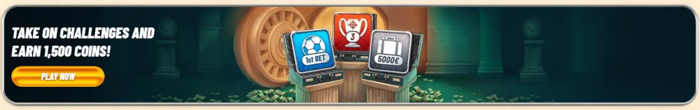Banner de desafÃos de juego Vegasino y recompensas de moneda de lealtad